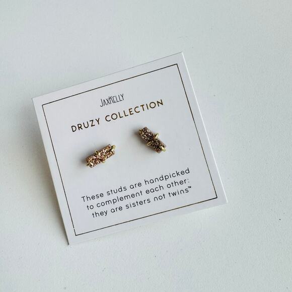 NEW ANTHROPOLOGIE Champagne Rose Gold 14kt Druzy Stone Gemstone Bar Earring - Picture 6 of 7